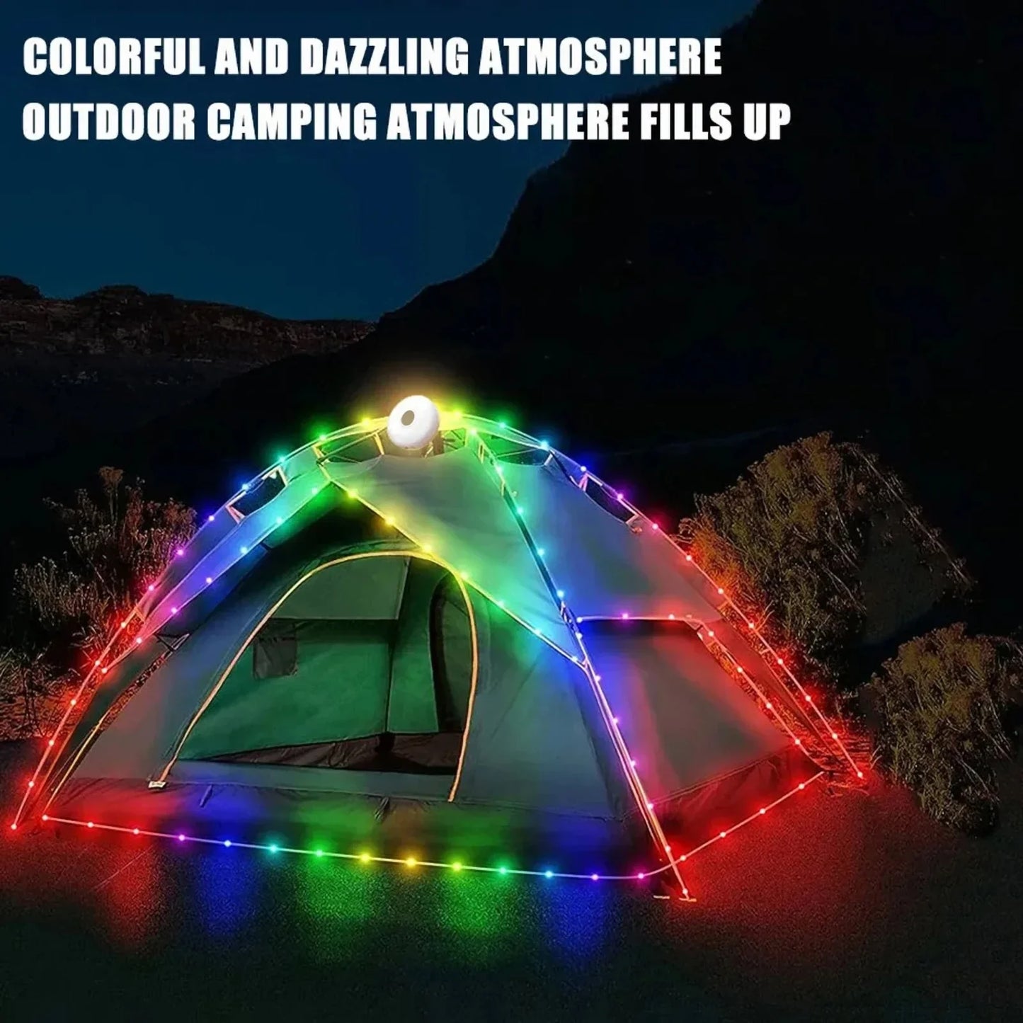 Camping String Lights 2 In1 Outdoor Waterproof Portable Stowable String Light with Lighting Modes USB Camping Lights for Hiking