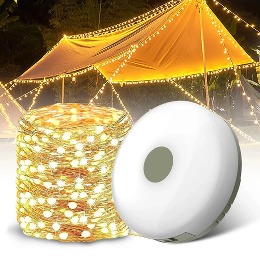 Camping String Lights 2 In1 Outdoor Waterproof Portable Stowable String Light with Lighting Modes USB Camping Lights for Hiking