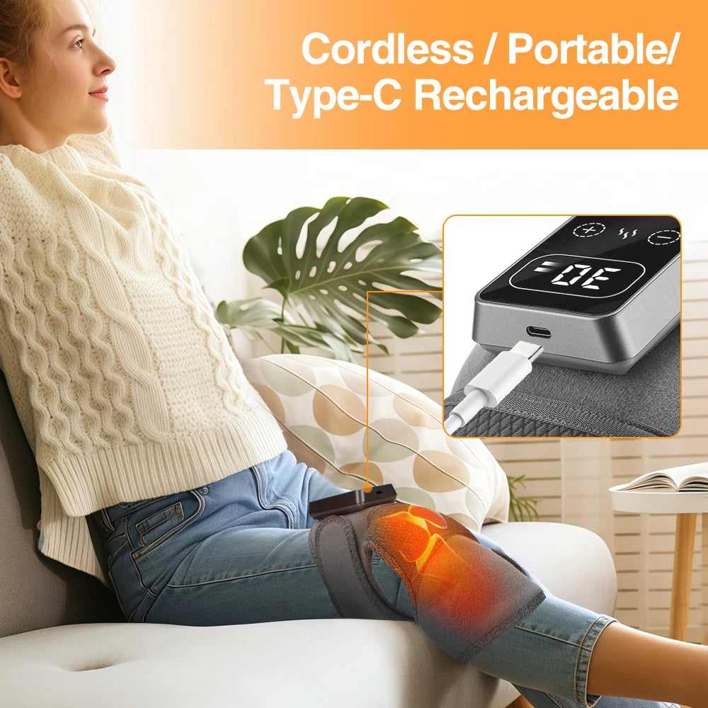 Electric Heated Vibration Knee Massage Physiotherapy Pad 3 in 1 Massager for Shoulder Elbow Hot Compress Pain Relief