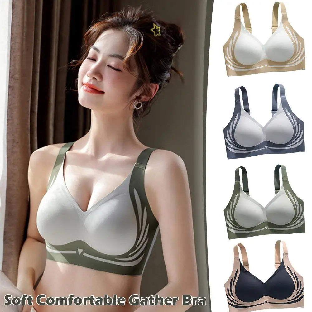 Super Gather Wireless Push-Up Bra Women Gathered up Soft Support Adjustable Underwear Anti-Sagging Seamless Lift-Up Bra